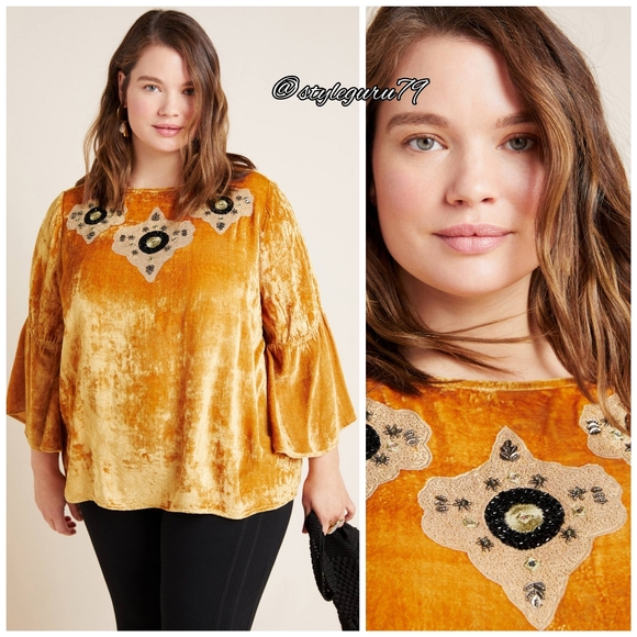 NWT, Anthropologie, Carina Beaded Velvet Blouse - Picture 3 of 4